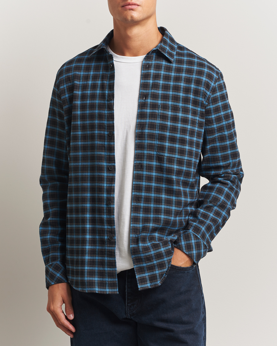 Hombres | Camisas | Samsøe Samsøe | Liam Brushed Cotton Checked Shirt Turkish Coffee