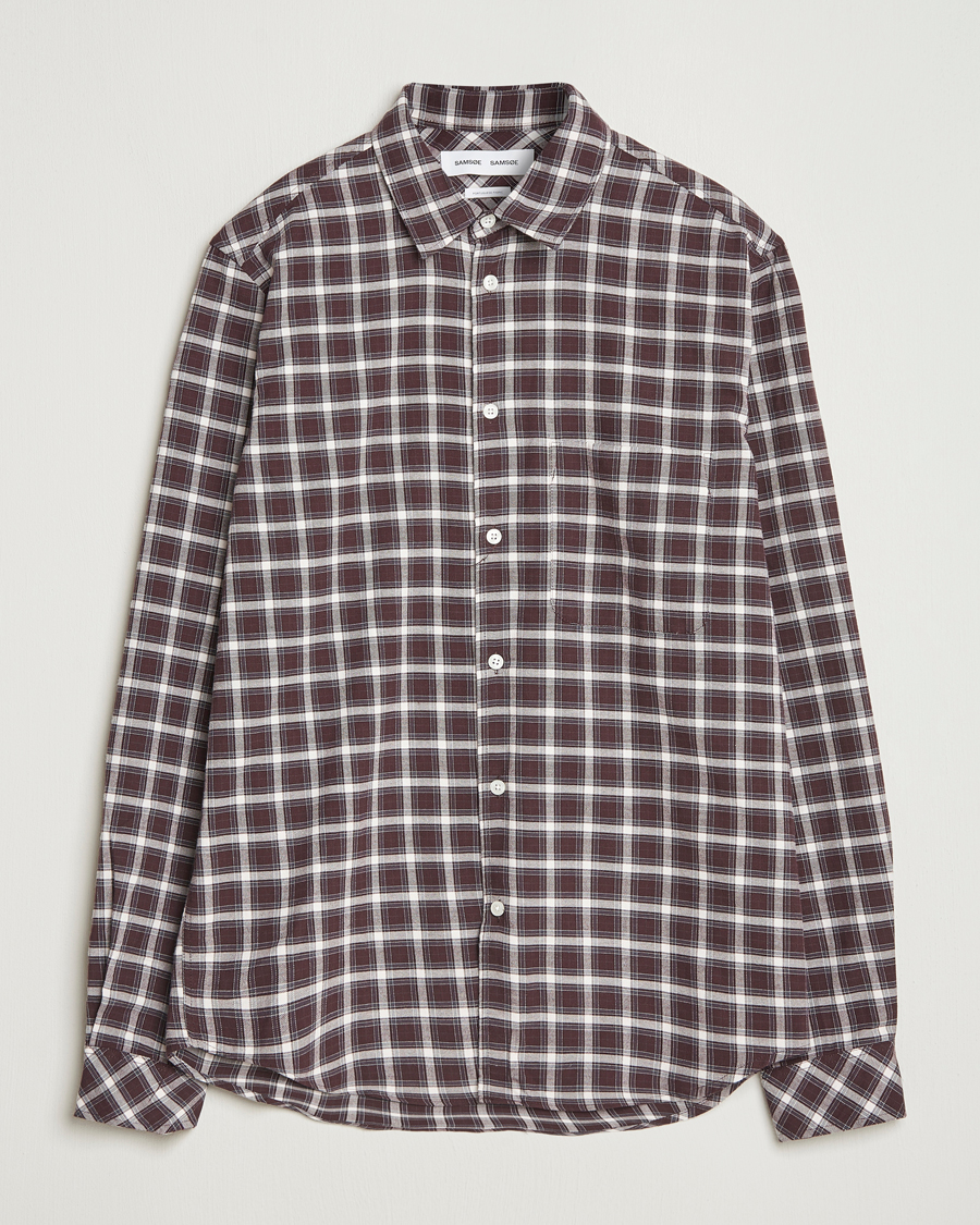 Hombres | Camisas | Samsøe Samsøe | Liam Brushed Cotton Checked Shirt Raisin