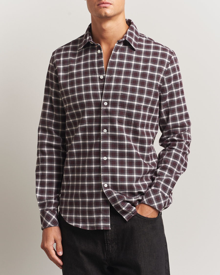 Hombres | Camisas | Samsøe Samsøe | Liam Brushed Cotton Checked Shirt Raisin