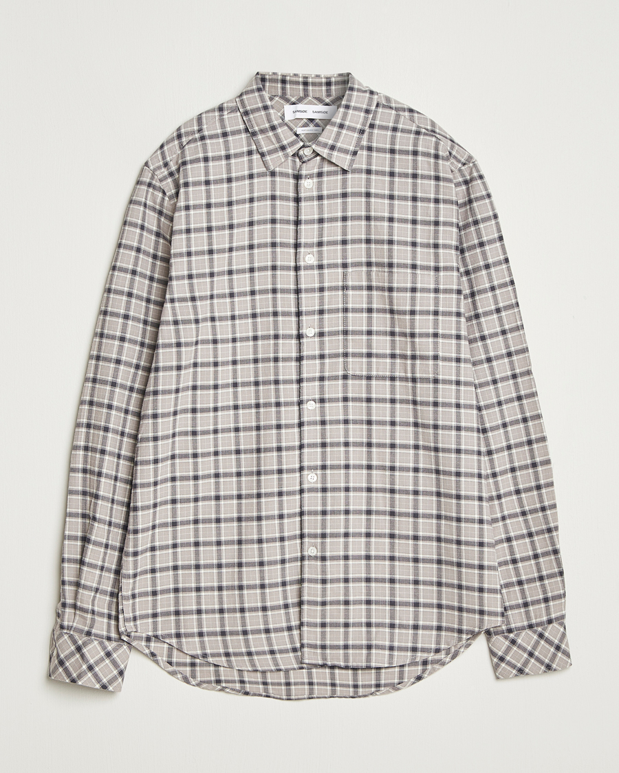 Hombres | Camisas | Samsøe Samsøe | Liam Brushed Cotton Checked Shirt Elephant Skin