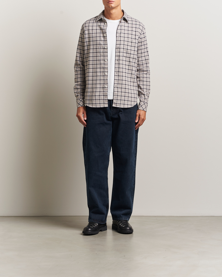 Hombres | Camisas | Samsøe Samsøe | Liam Brushed Cotton Checked Shirt Elephant Skin