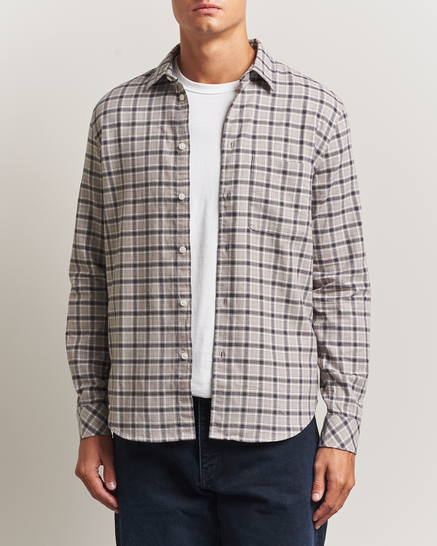 Hombres | Camisas | Samsøe Samsøe | Liam Brushed Cotton Checked Shirt Elephant Skin