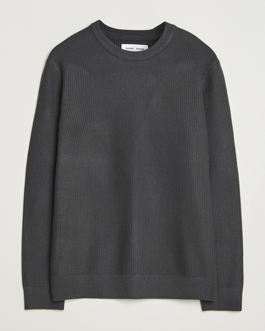 Hombres | Jerséis y prendas de punto | Samsøe Samsøe | Dem Structured Knitted Crew Neck Black Oyster
