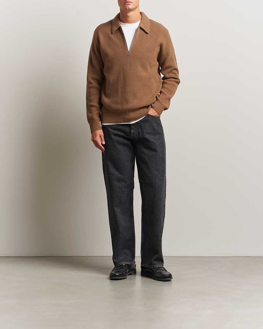 Hombres | Jerséis y prendas de punto | Samsøe Samsøe | Isak Knitted Half Zip Polo Otter Brown