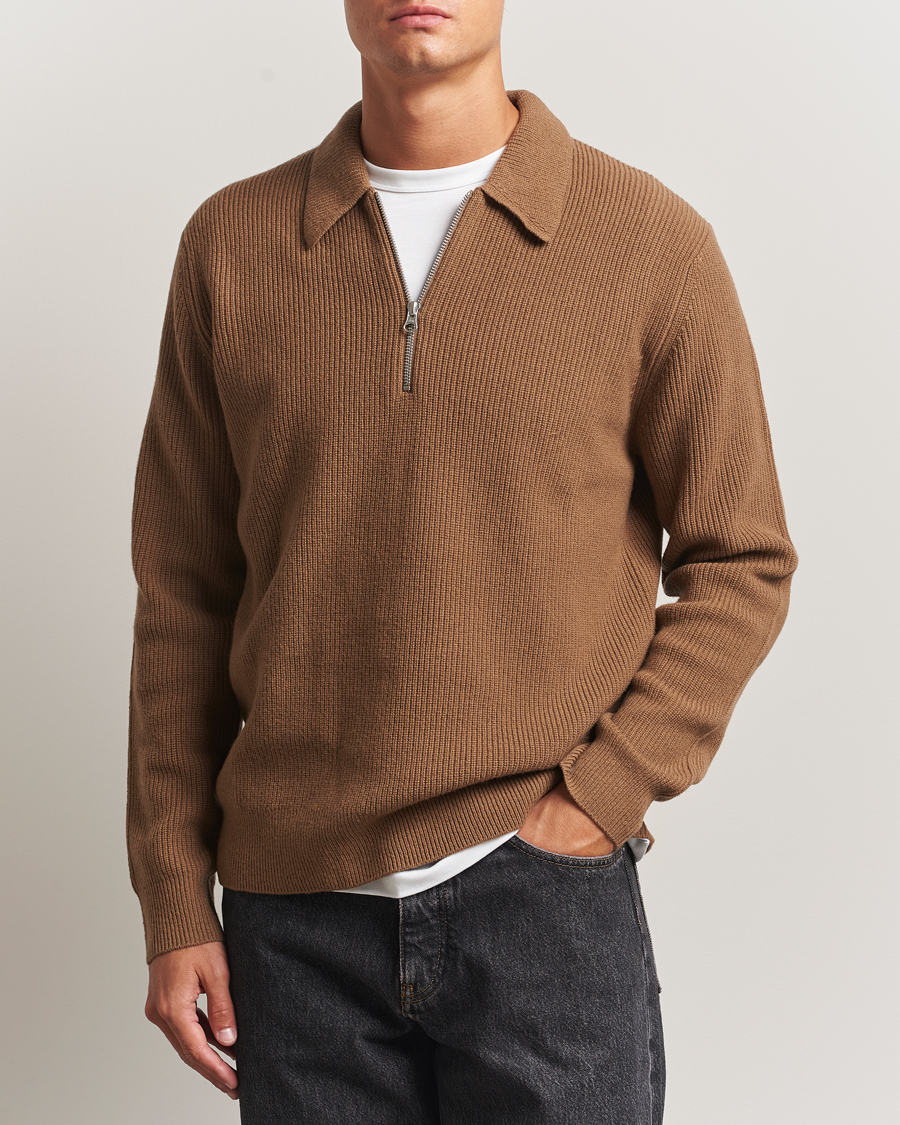 Hombres | Jerséis y prendas de punto | Samsøe Samsøe | Isak Knitted Half Zip Polo Otter Brown