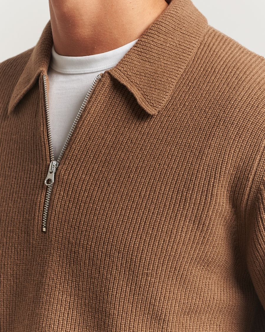 Hombres | Jerséis y prendas de punto | Samsøe Samsøe | Isak Knitted Half Zip Polo Otter Brown