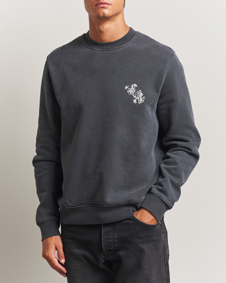 Hombres | Jerséis y prendas de punto | Samsøe Samsøe | Phil Printed Crew Neck Sweatshirt Washed Black