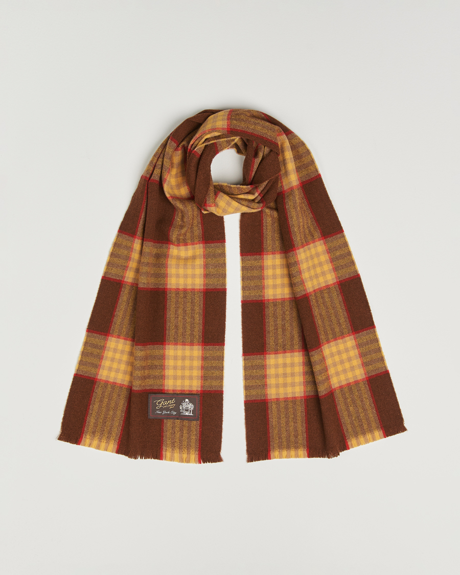 Hombres | GANT 240 Mulberry Street Wool Checked Scarf Mahogany Brown | GANT 240 Mulberry Street | Wool Checked Scarf Mahogany Brown