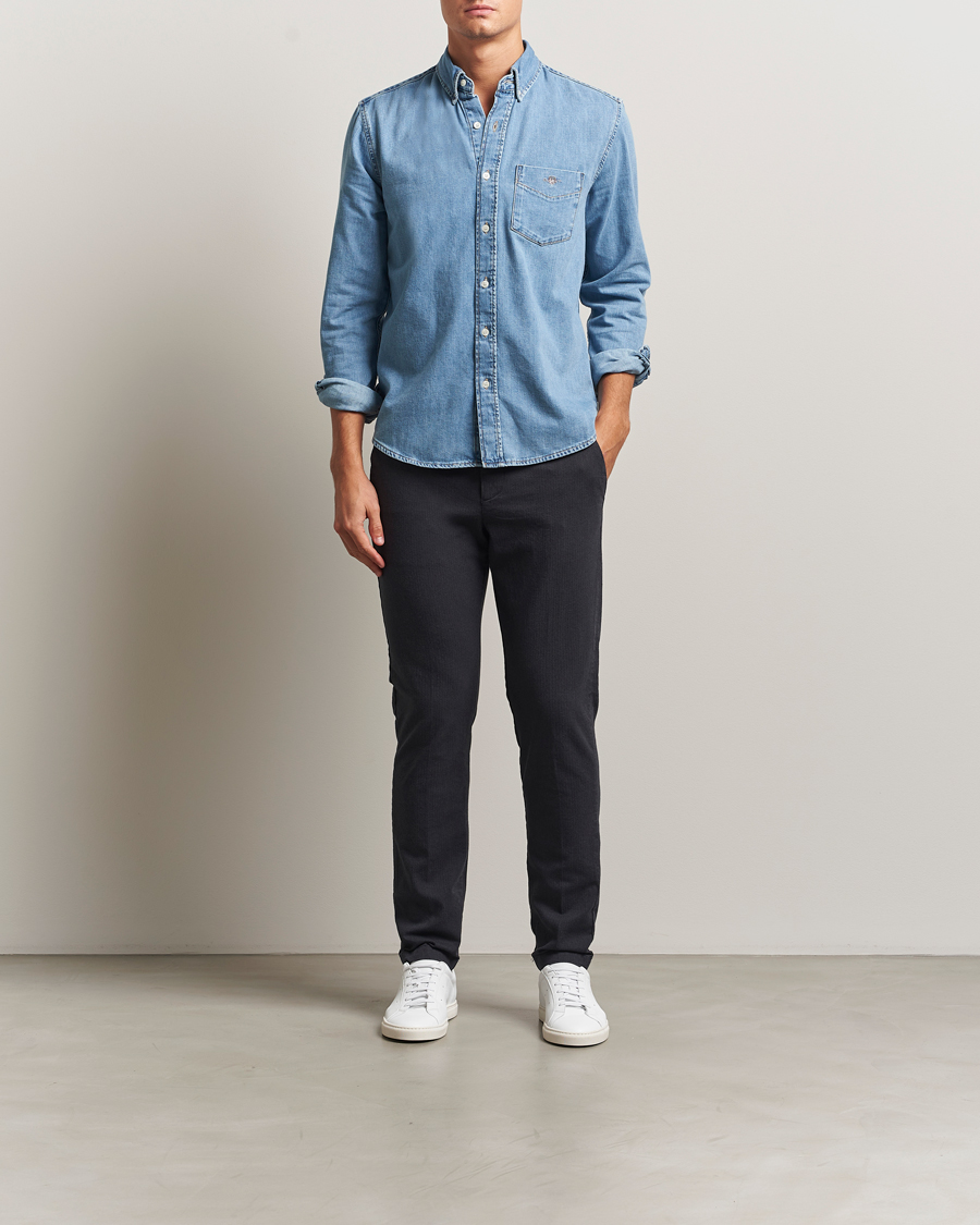 Hombres | Pantalones | Gant | Slim Fit Cotton Herringbone Trousers Antracite