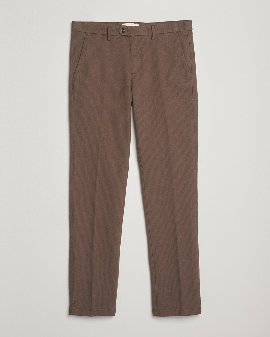 Hombres | Pantalones | Gant | Slim Fit Cotton Herringbone Trousers Rich Brown