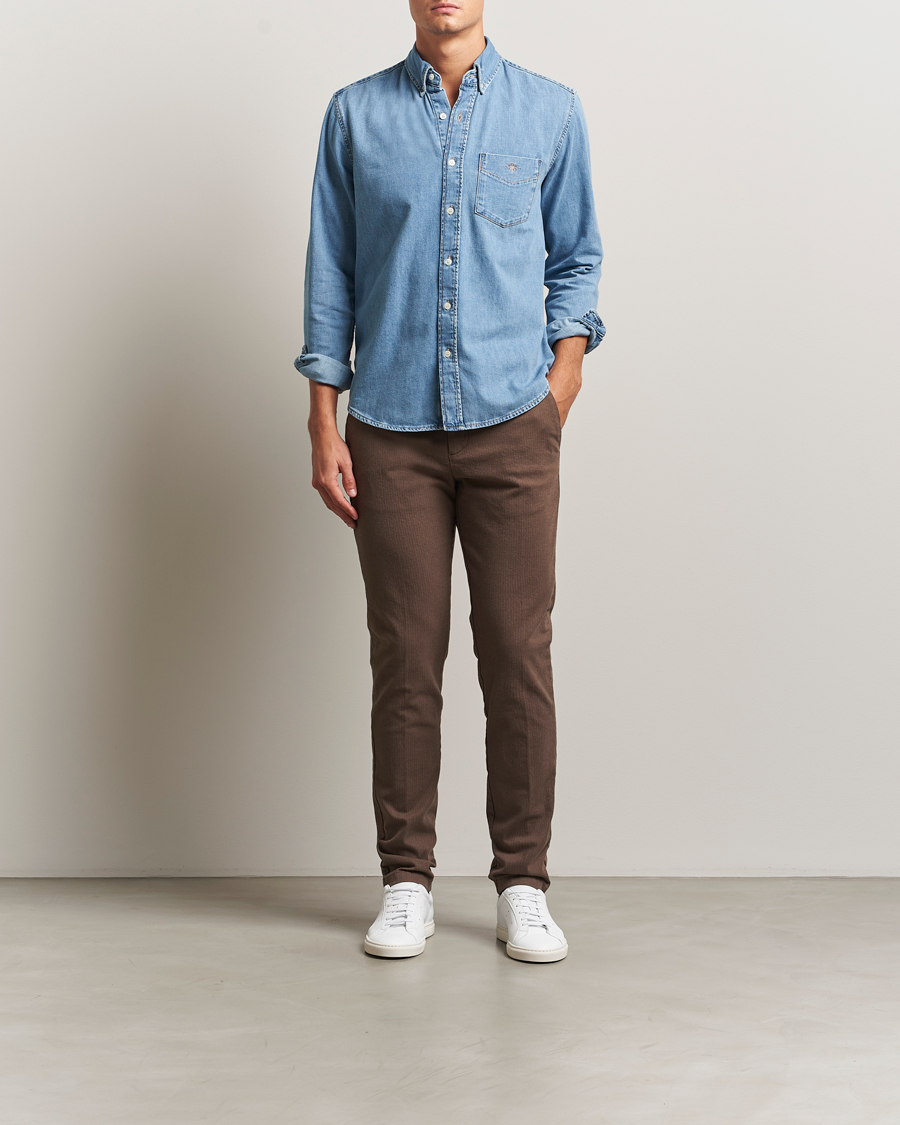 Hombres | Pantalones | Gant | Slim Fit Cotton Herringbone Trousers Rich Brown