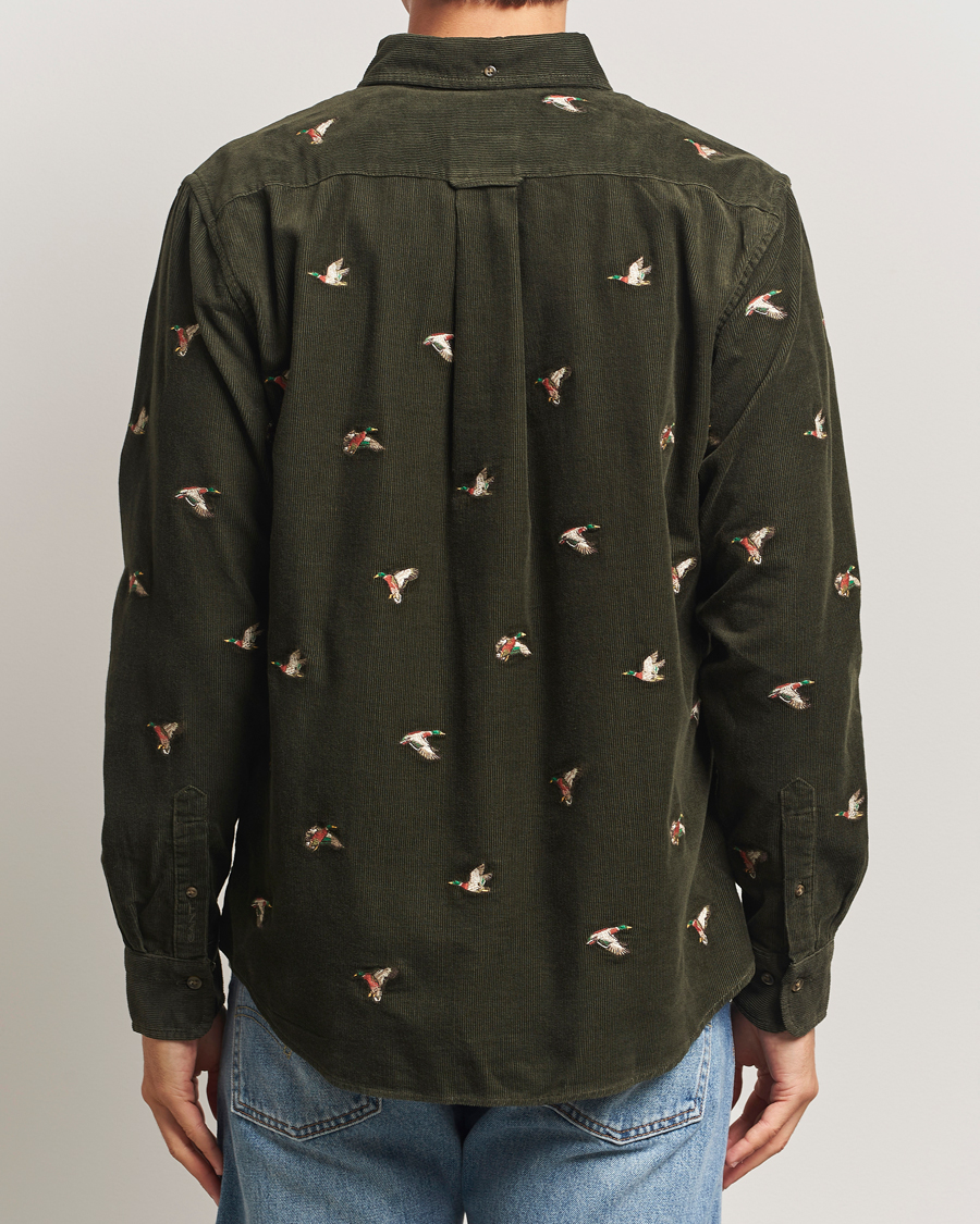 Hombres | Camisas | GANT | Regular Fit Embroidered Corduroy Shirt Green Lagoon
