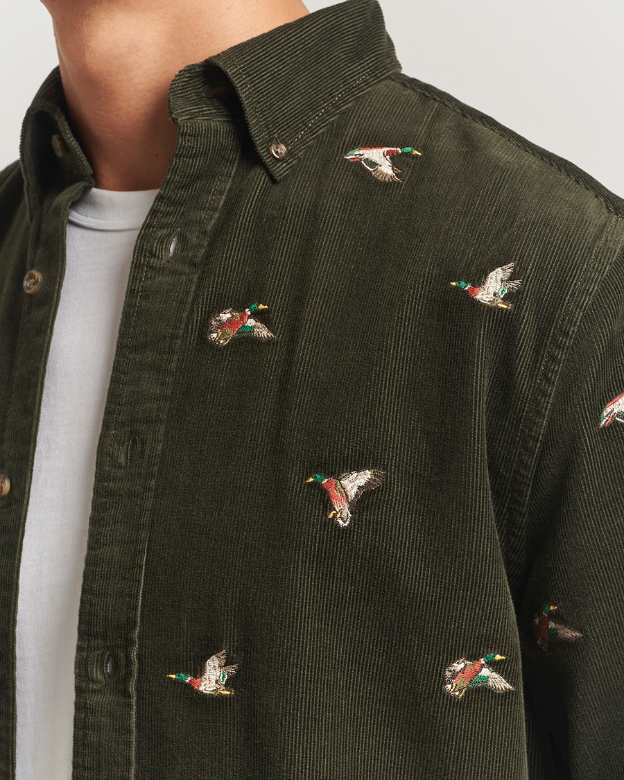 Hombres | Camisas | GANT | Regular Fit Embroidered Corduroy Shirt Green Lagoon