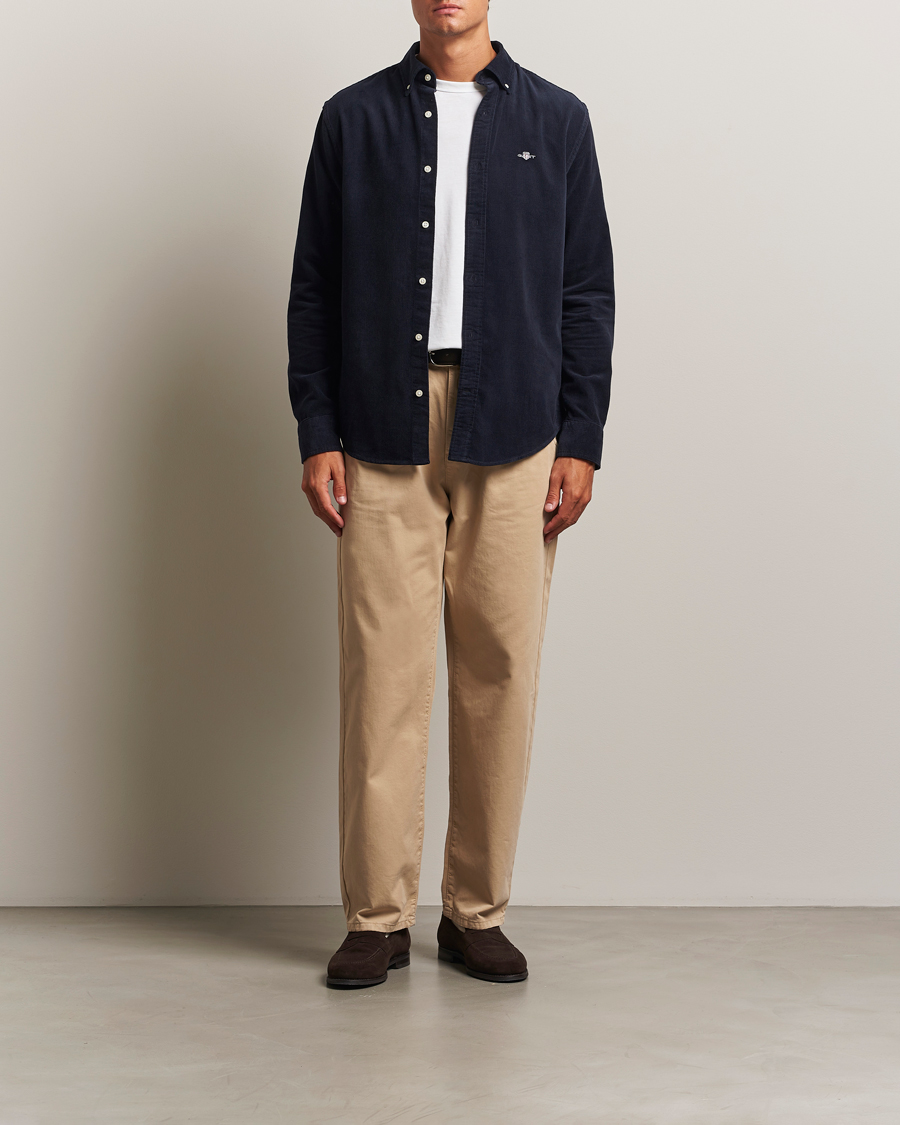 Hombres | Camisas | Gant | Regular Fit Corduroy Shirt Evening Blue