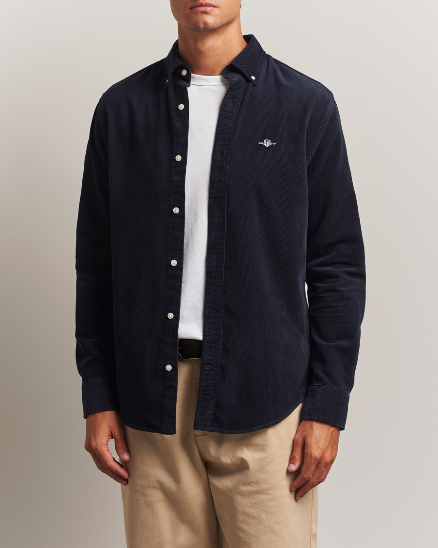 Hombres | Camisas | Gant | Regular Fit Corduroy Shirt Evening Blue