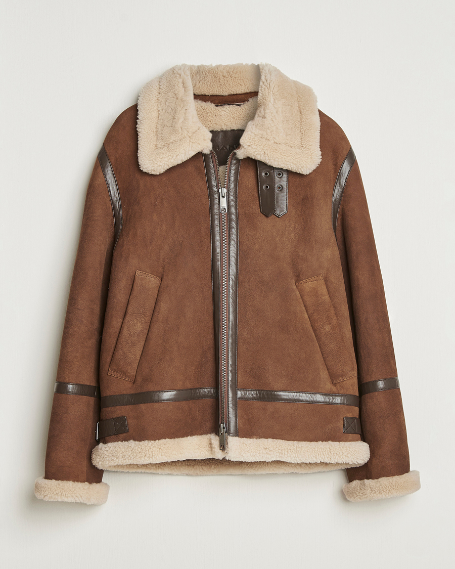 Hombres | Abrigos y chaquetas | Gant | Suede Shearling Jacket Mahogany Brown
