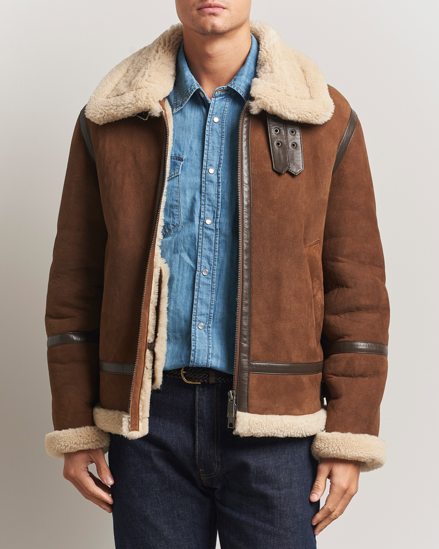 Hombres | Abrigos y chaquetas | Gant | Suede Shearling Jacket Mahogany Brown