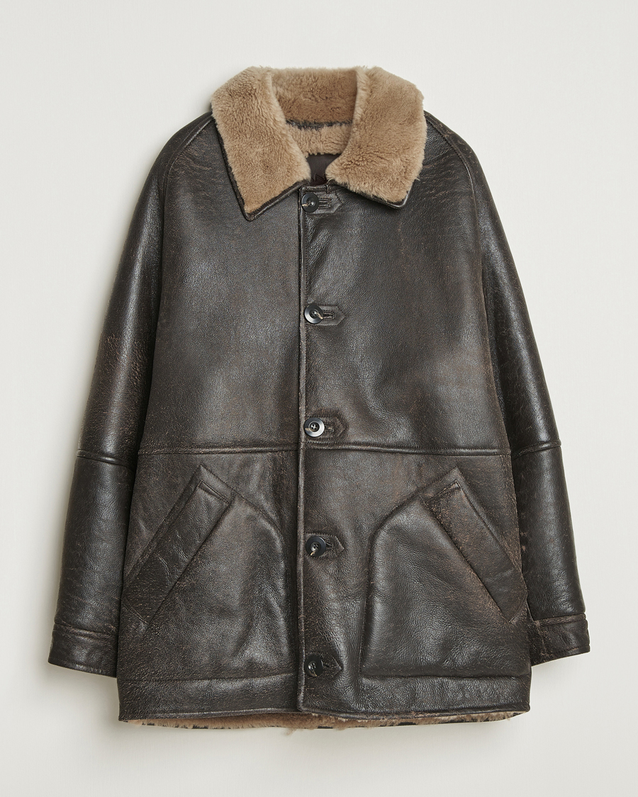 Hombres | Abrigos y chaquetas | GANT | Worn In Leather Shearling Jacket Deep Brown