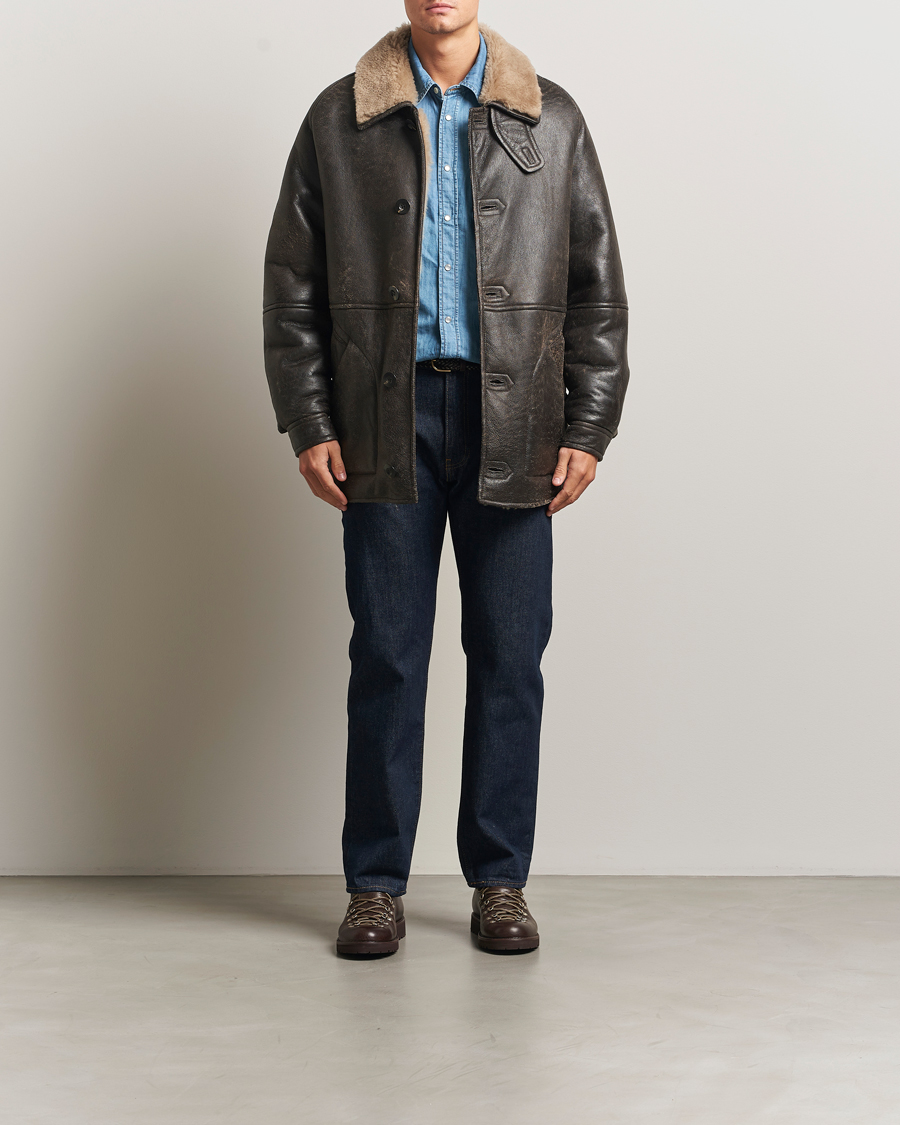 Hombres | Abrigos y chaquetas | GANT | Worn In Leather Shearling Jacket Deep Brown