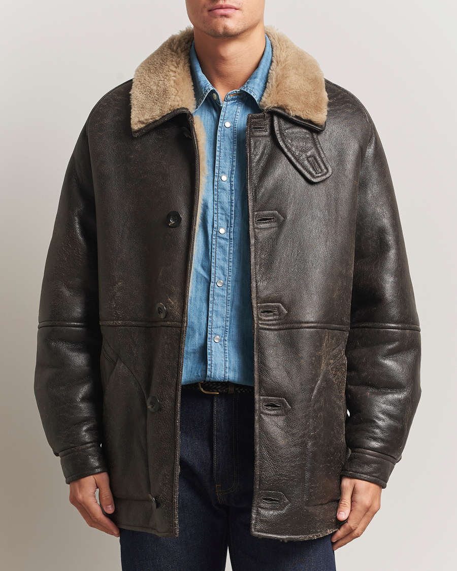 Hombres | Abrigos y chaquetas | GANT | Worn In Leather Shearling Jacket Deep Brown