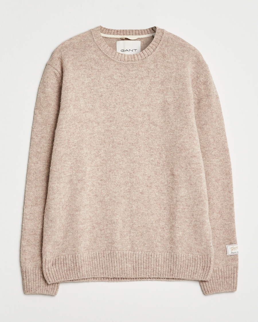Hombres | Jerséis y prendas de punto | Gant | Scottish Wool Knitted Crew Neck Sweater Khaki Melange