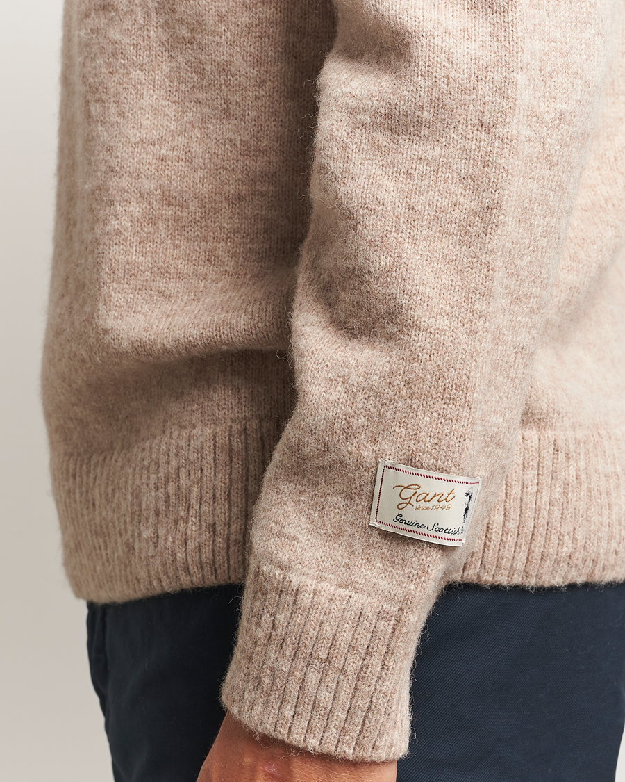 Hombres | Jerséis y prendas de punto | Gant | Scottish Wool Knitted Crew Neck Sweater Khaki Melange