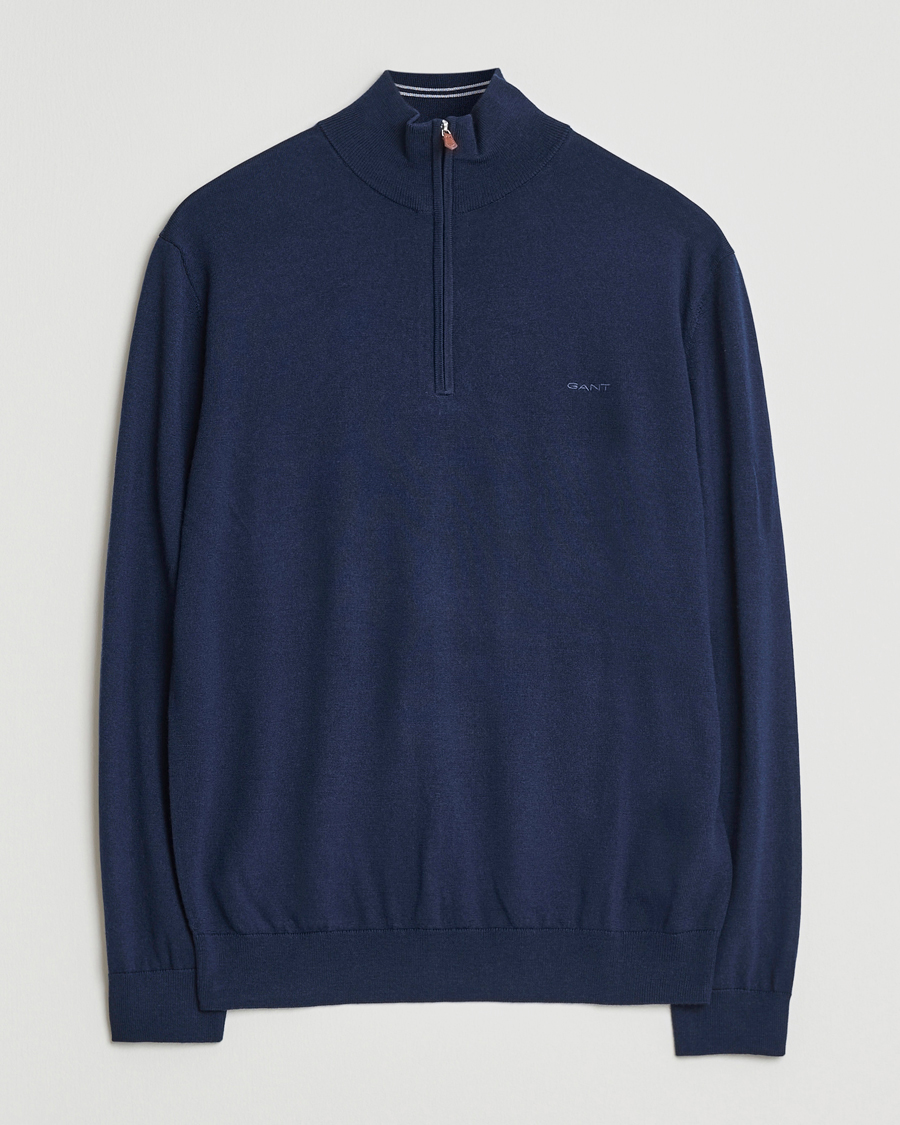 Hombres | Jerséis y prendas de punto | Gant | Extrafine Merino Wool Half Zip Marine