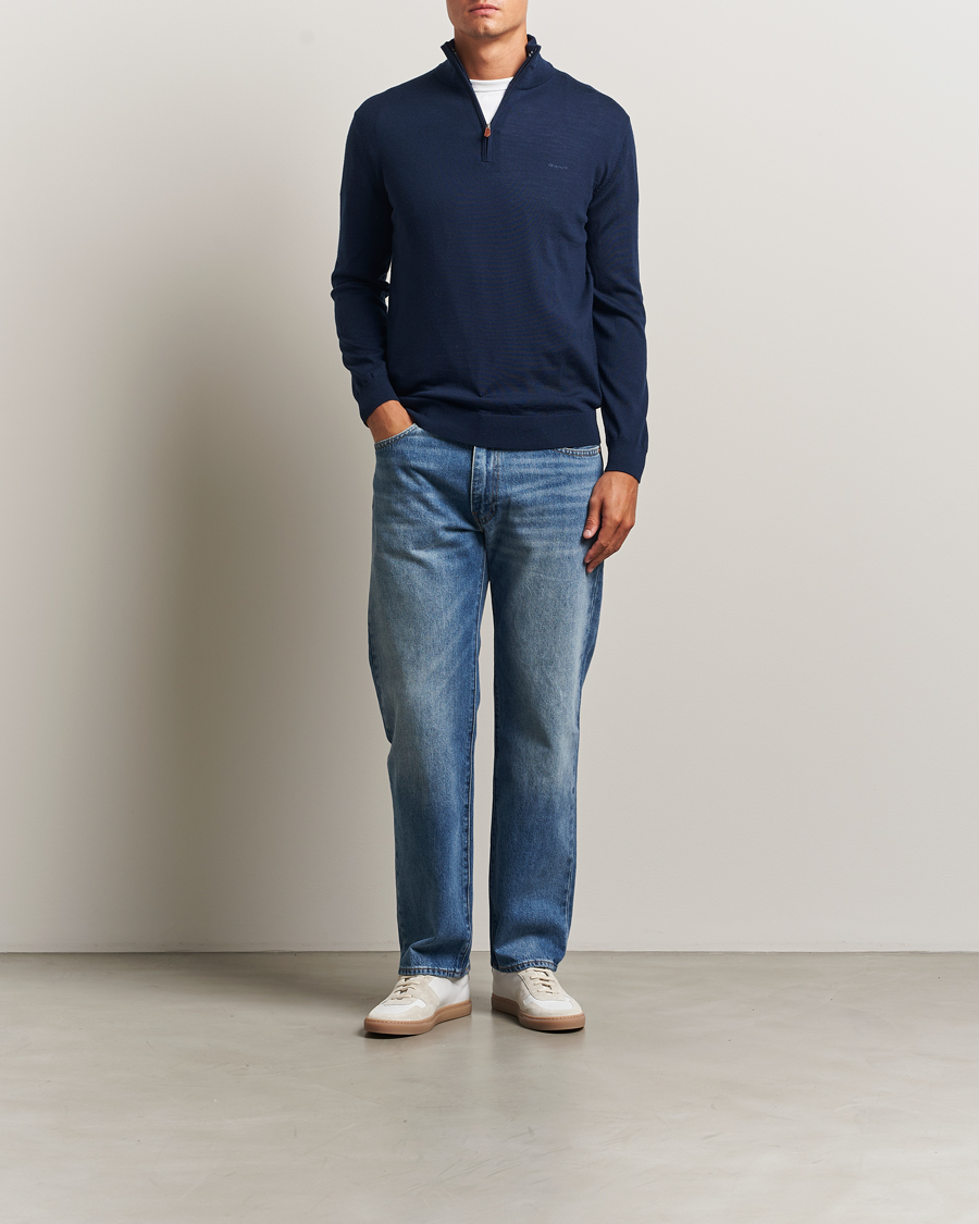 Hombres | Jerséis y prendas de punto | Gant | Extrafine Merino Wool Half Zip Marine