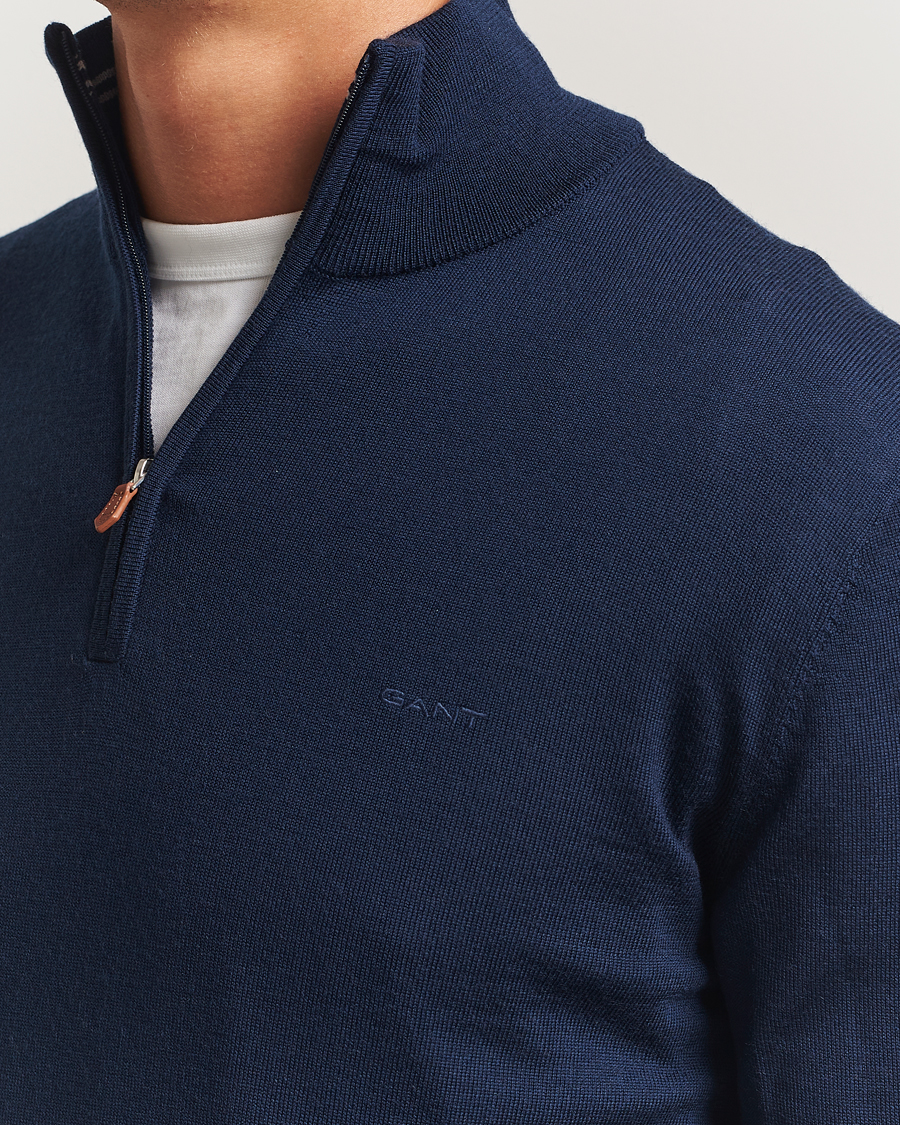 Hombres | Jerséis y prendas de punto | Gant | Extrafine Merino Wool Half Zip Marine