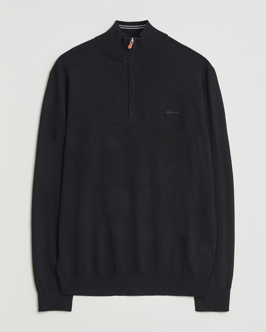 Hombres | Jerséis y prendas de punto | GANT | Extrafine Merino Wool Half Zip Black