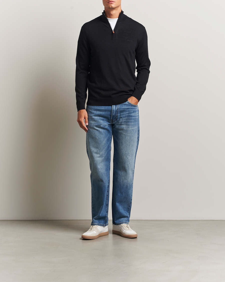 Hombres | Jerséis y prendas de punto | GANT | Extrafine Merino Wool Half Zip Black