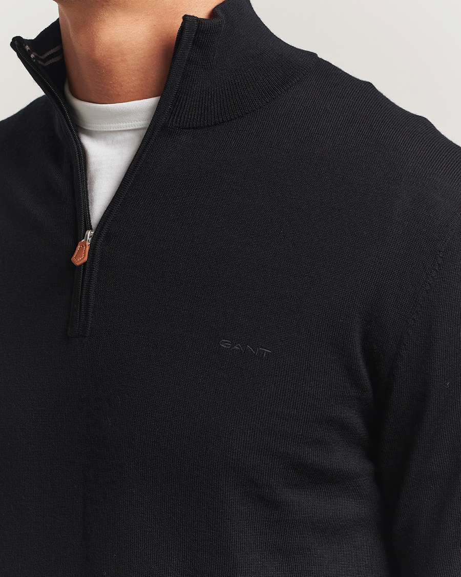 Hombres | Jerséis y prendas de punto | GANT | Extrafine Merino Wool Half Zip Black