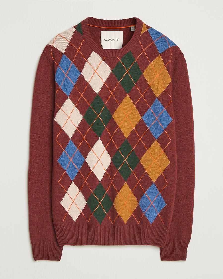 Hombres | Jerséis y prendas de punto | Gant | Lambswool Argyle Knitted Crew Neck Winter Wine
