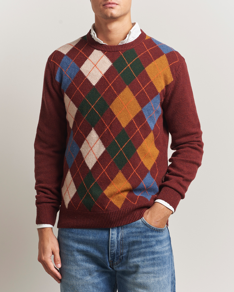 Hombres | Jerséis y prendas de punto | Gant | Lambswool Argyle Knitted Crew Neck Winter Wine