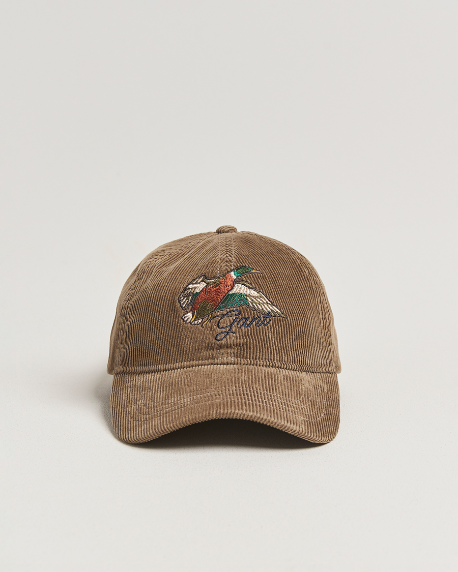 Hombres | GANT Graphic Embroidered Washed Cord Cap Taupe Beige | GANT | Graphic Embroidered Washed Cord Cap Taupe Beige