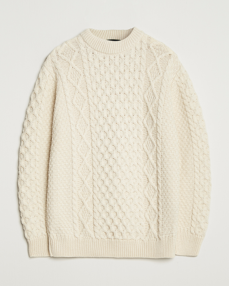 Hombres | Jerséis y prendas de punto | Gloverall | Aran Wool Knitted Sweater Ecru