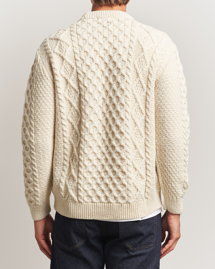 Hombres | Jerséis y prendas de punto | Gloverall | Aran Wool Knitted Sweater Ecru
