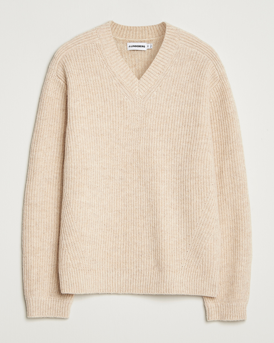 Hombres | Jerséis y prendas de punto | J.Lindeberg | Vitor Wool Heavy Knitted V-Neck Moonbeam Melange