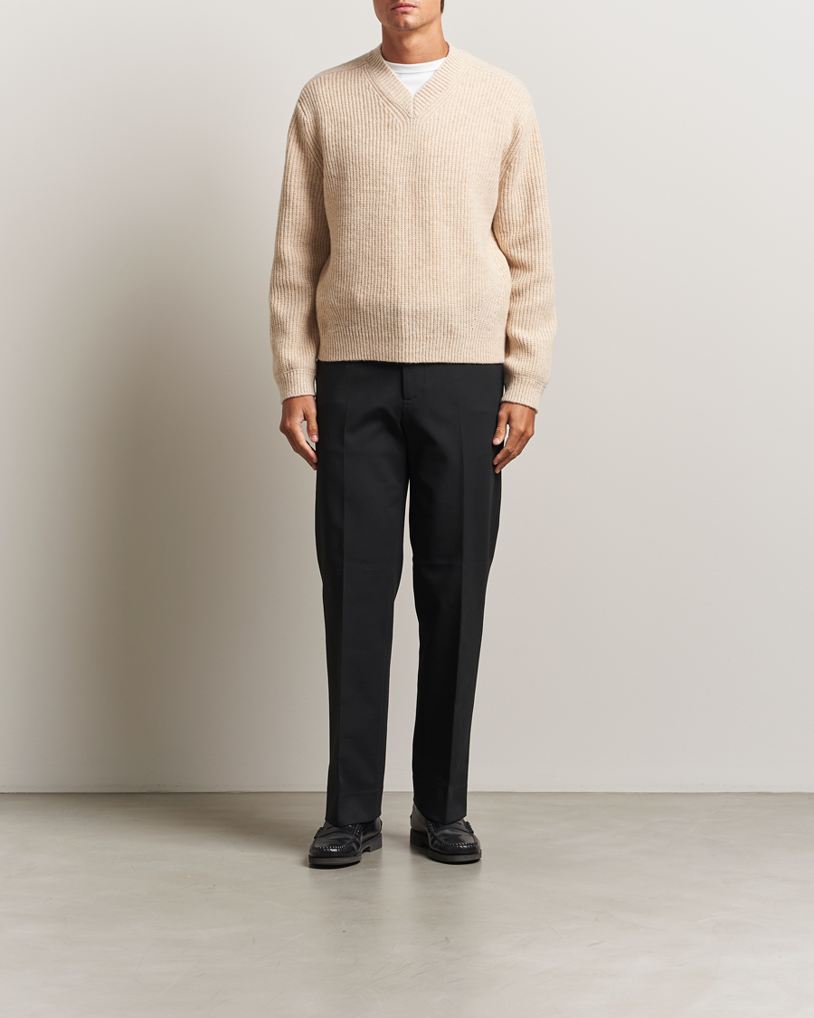 Hombres | Jerséis y prendas de punto | J.Lindeberg | Vitor Wool Heavy Knitted V-Neck Moonbeam Melange
