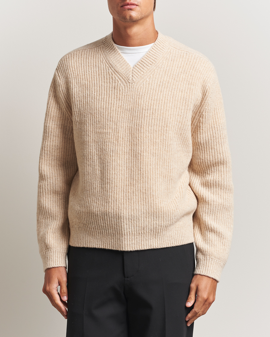 Hombres | Jerséis y prendas de punto | J.Lindeberg | Vitor Wool Heavy Knitted V-Neck Moonbeam Melange