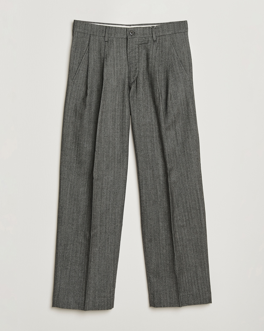 Hombres | Pantalones | NN07 | Justin Double Pleated Herringbone Trousers Grey