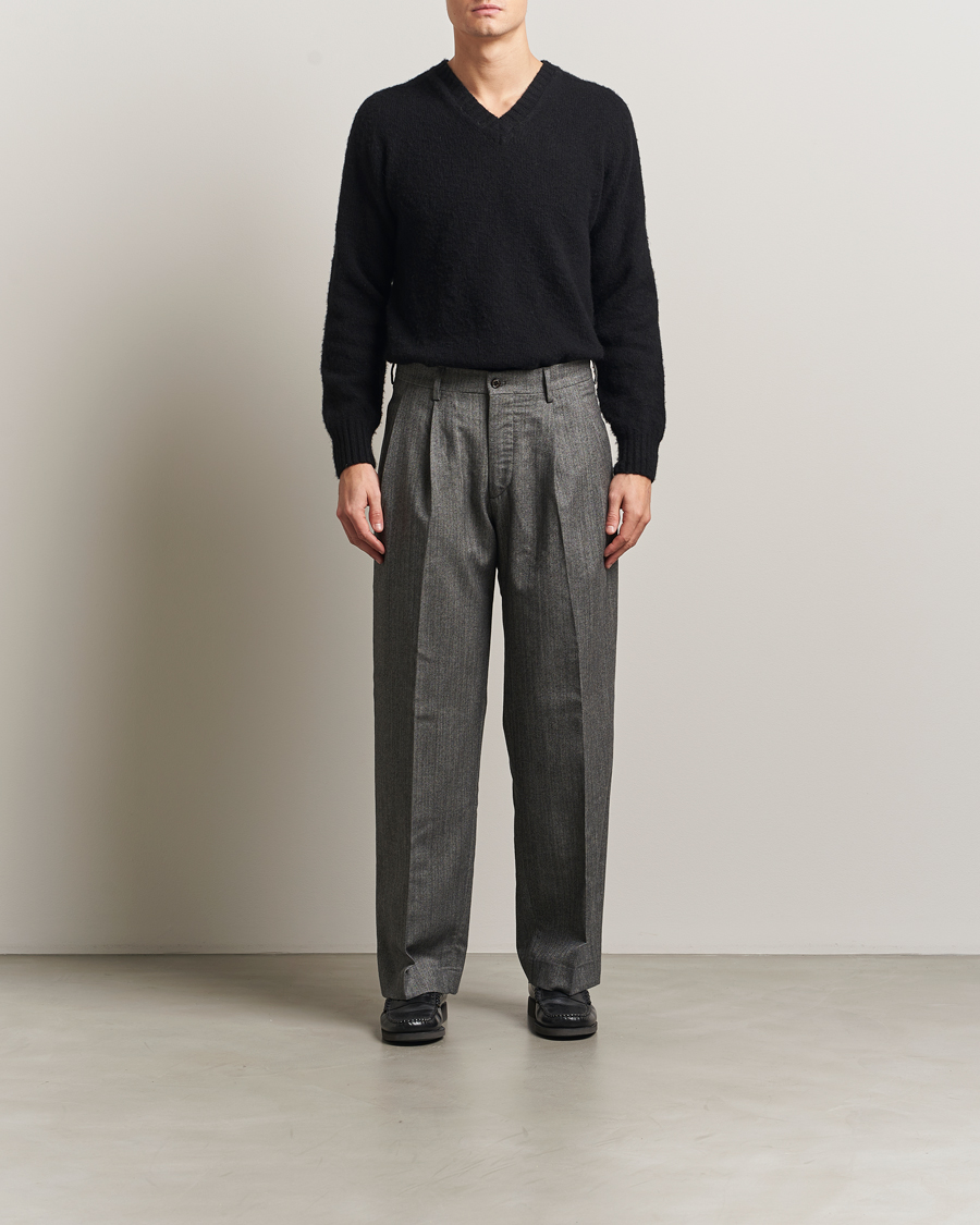 Hombres | Pantalones | NN07 | Justin Double Pleated Herringbone Trousers Grey