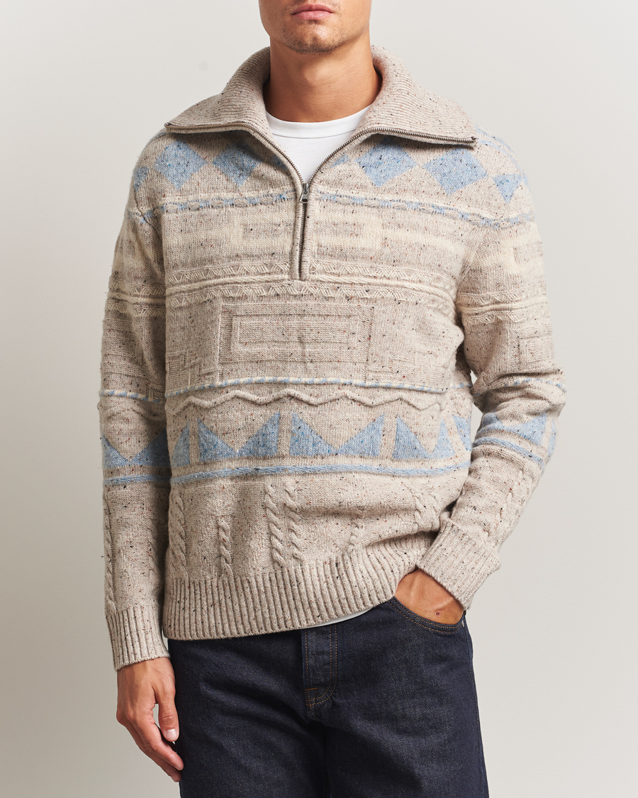 Hombres | Jerséis y prendas de punto | NN07 | William Heavy Knitted Wool Half Zip Ecru