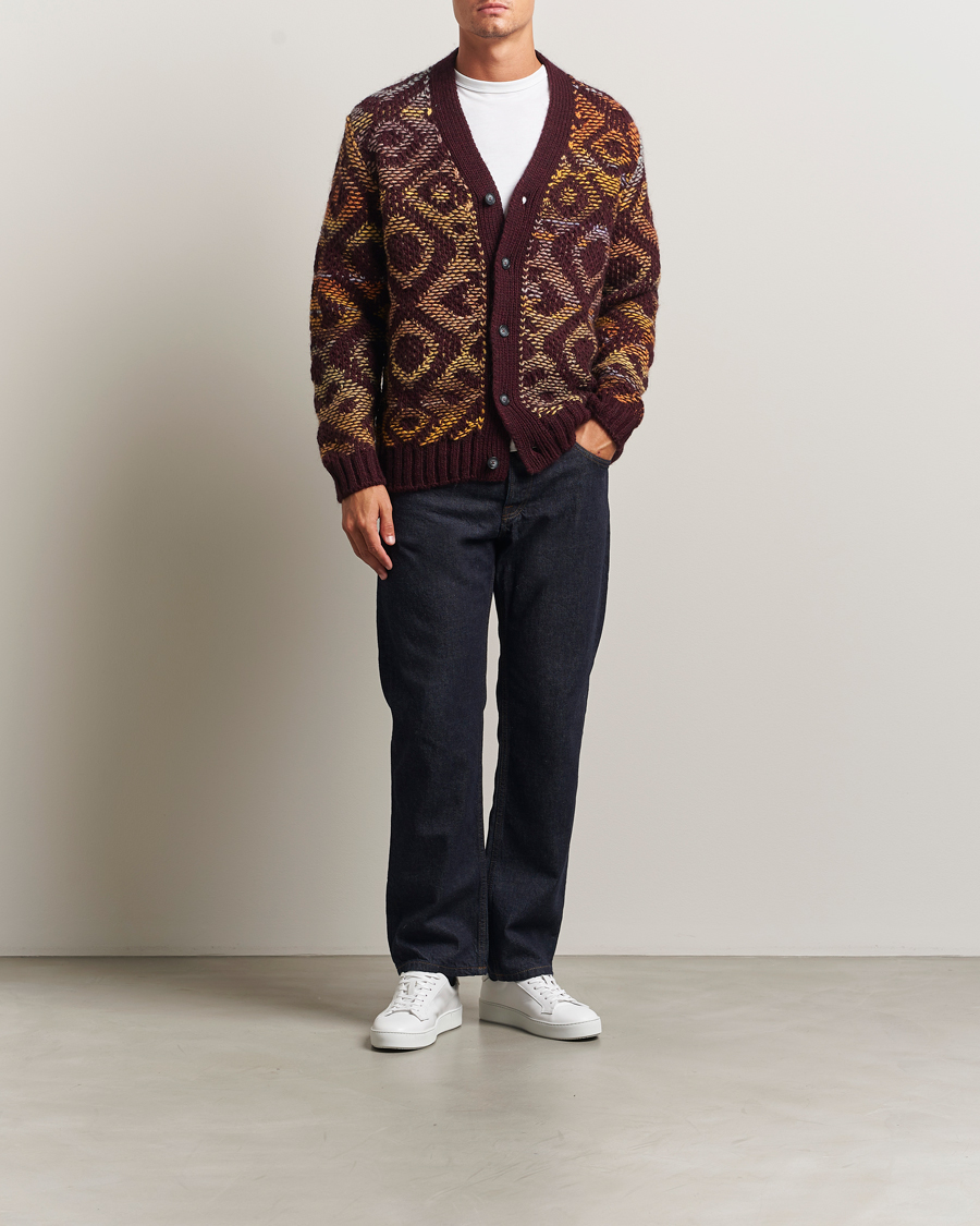 Hombres | Jerséis y prendas de punto | NN07 | Viggo Heavy Knitted Cardigan Wine Red Multi