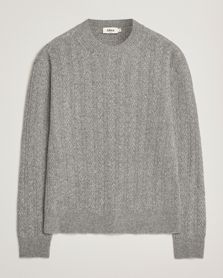 Hombres | Jerséis y prendas de punto | Altea | Cable Crew Neck Sweater Grey Melange