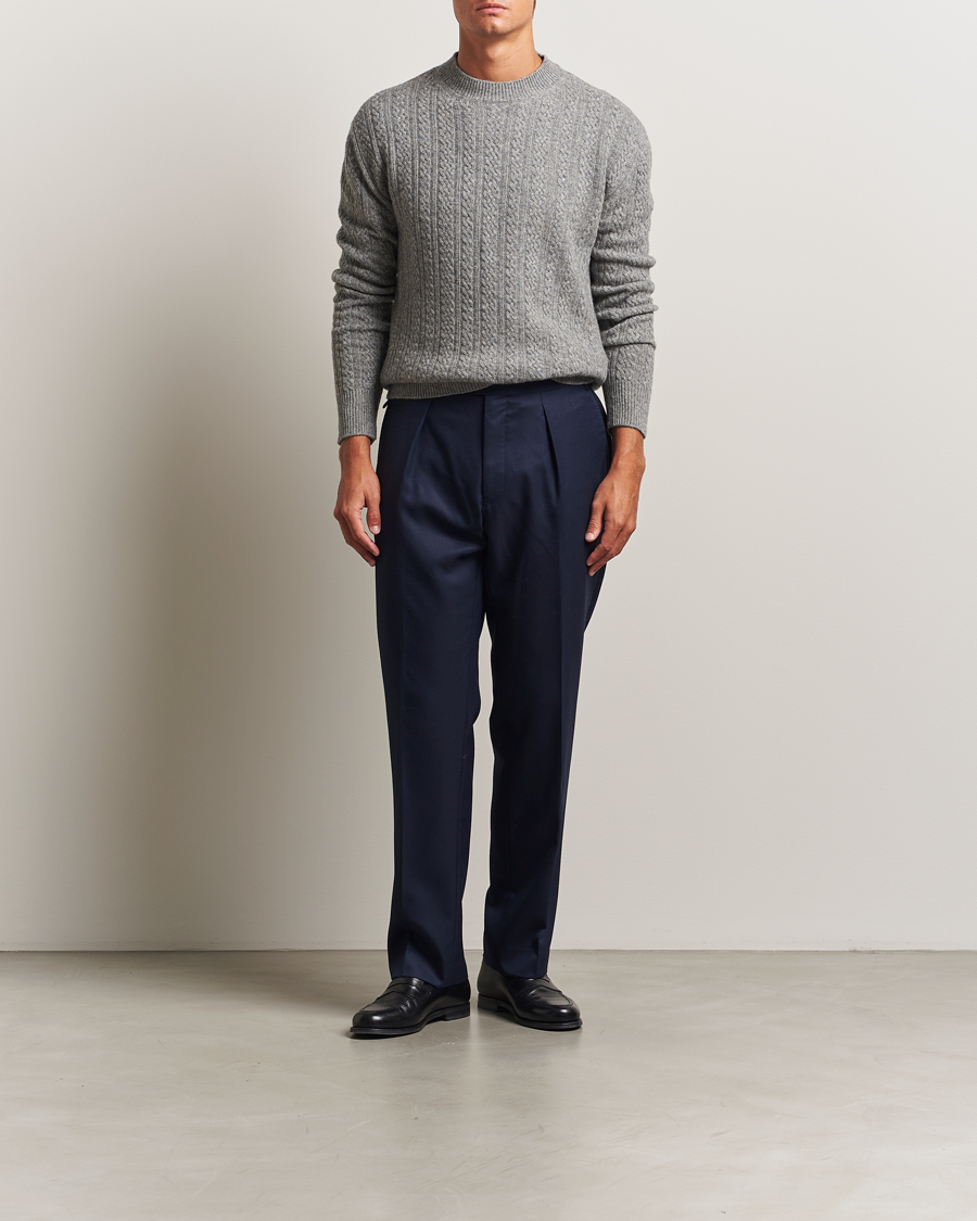 Hombres | Jerséis y prendas de punto | Altea | Cable Crew Neck Sweater Grey Melange