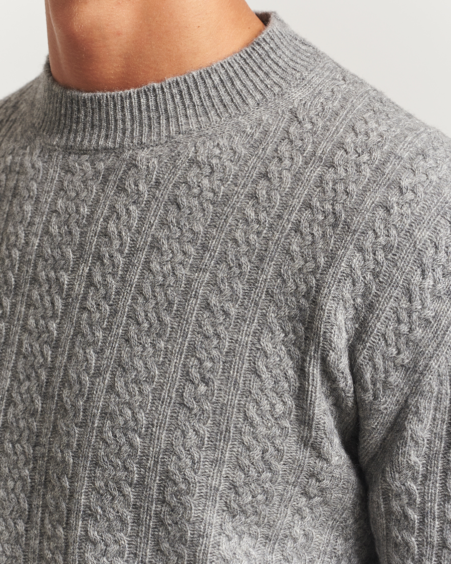 Hombres | Jerséis y prendas de punto | Altea | Cable Crew Neck Sweater Grey Melange