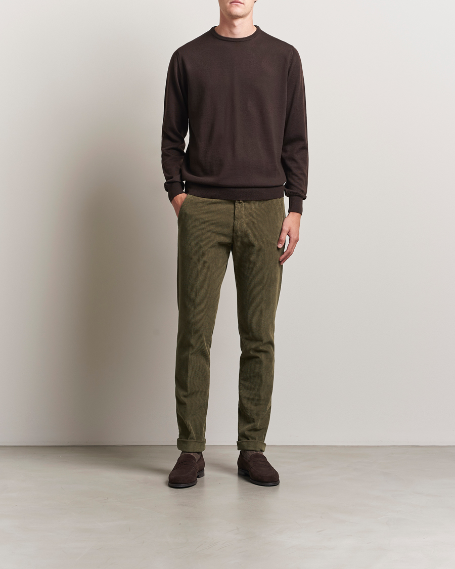 Hombres | Pantalones | Briglia 1949 | Slim Fit Corduroy Trousers Dark Green