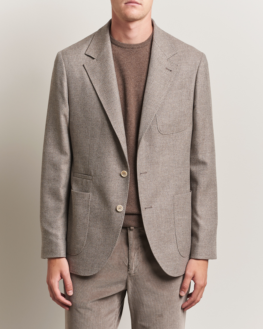 Hombres | Blazers | Brunello Cucinelli | Single Breasted Wool/Cashmere Twill Blazer Beige