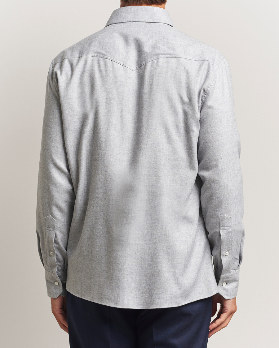 Hombres | Camisas | Brunello Cucinelli | Soft Flannel Western Overshirt Light Grey